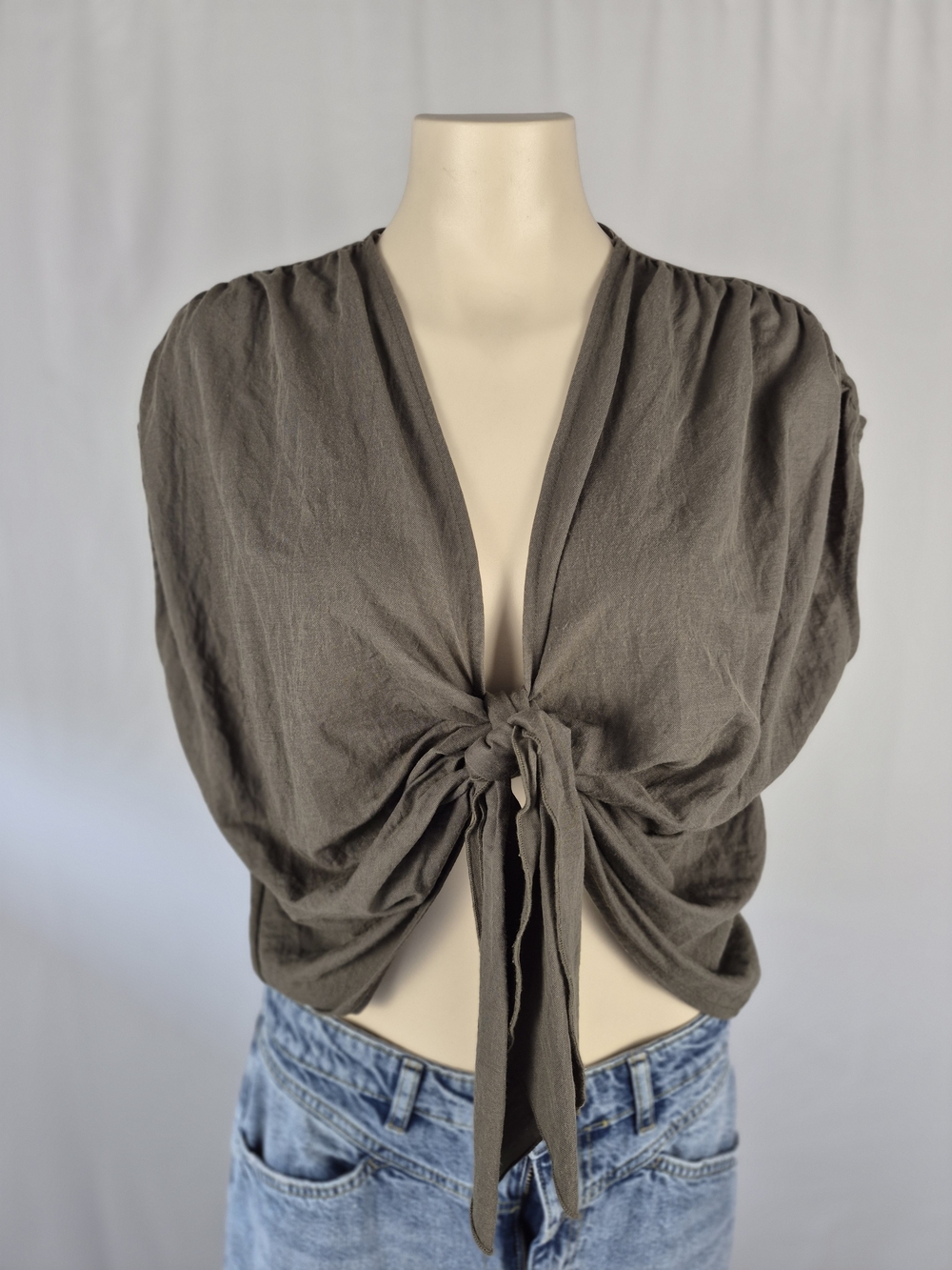 Zara Olive Tie-Front Crop Top
